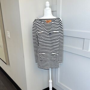 Tory Burch Navy and White Long Sleeve Tunic Top